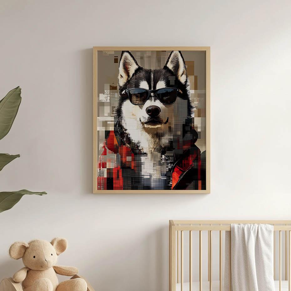 Plakat Husky W Okularach Plakat Husky W Okularach, 70X100 Cm, Rama Aluminiowa Czarna, Papier Matowy 230 Gsm