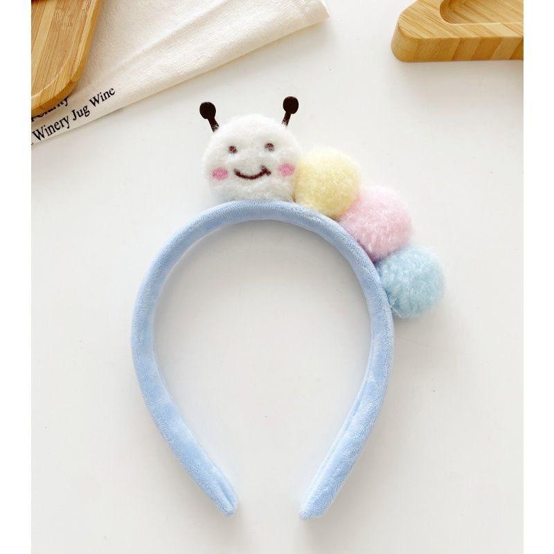 Adorable Caterpillar Plush Headband for Face Washing - Cute Pom-pom Cartoon Hair Accessory for Girls and Women