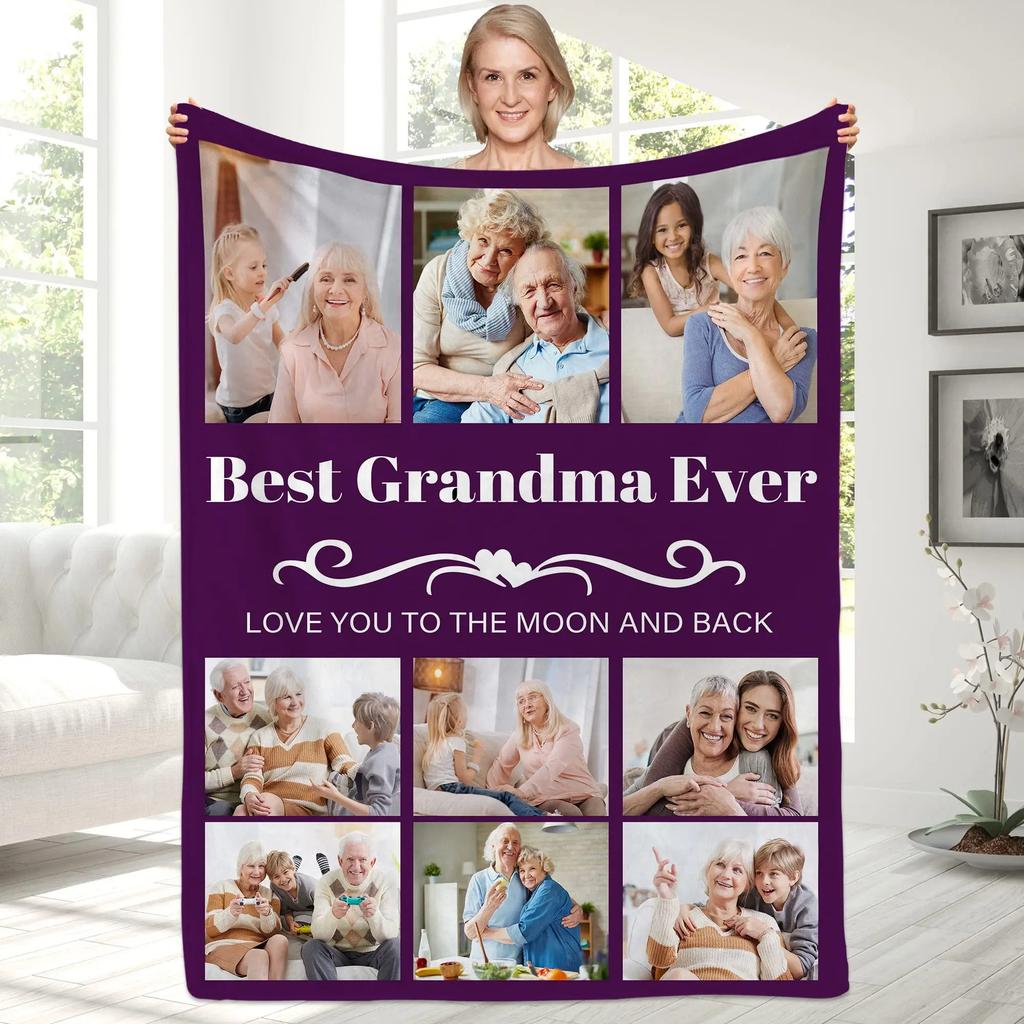 Custom Blanket With Text Photo Collage Personalized Picture Blankets Souvenirs Gifts Customized Throw Blanket for Family Mom Dad