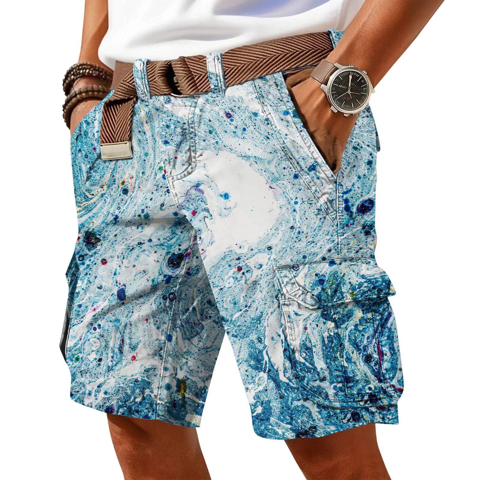 

Men s casual trendy colorful printed shorts - Men s multi-pocket workwear sports shorts L