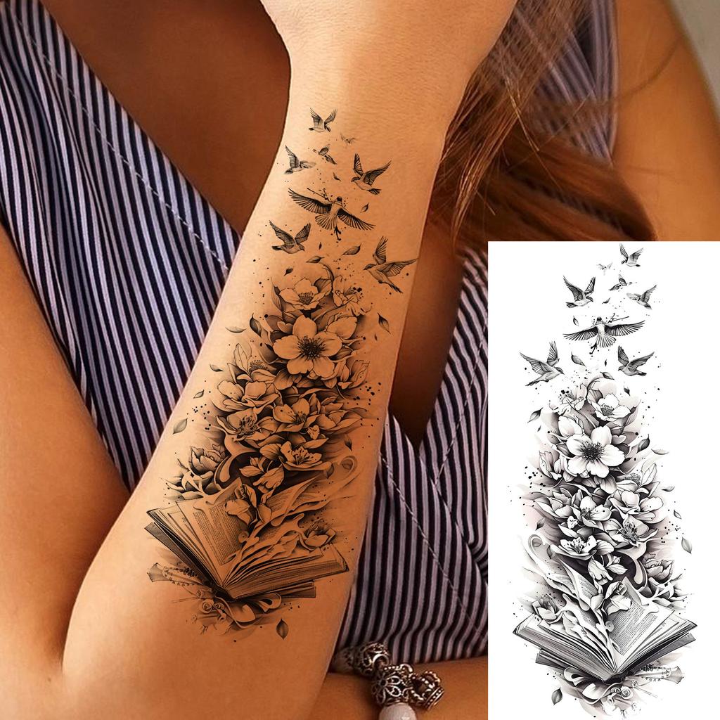 1 Sheet Sketch Flower Animals Temporary Tattoos For Women Long Lasting Waterproof Elephant Turtle Fake Tattoo Body Art Stickers