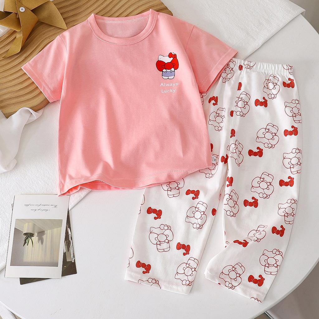 Kids Summer Cotton Short Sleeve Set Class A Baby Air Conditioner Clothes Boys Girls Home Pajamas