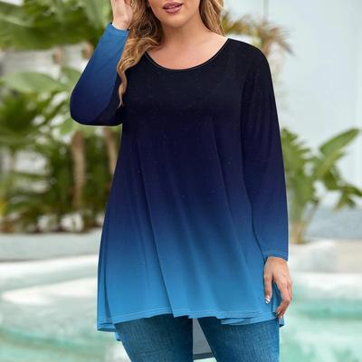 T-shirt à manches longues et col rond pour femme, pull ample et décontracté, grande taille