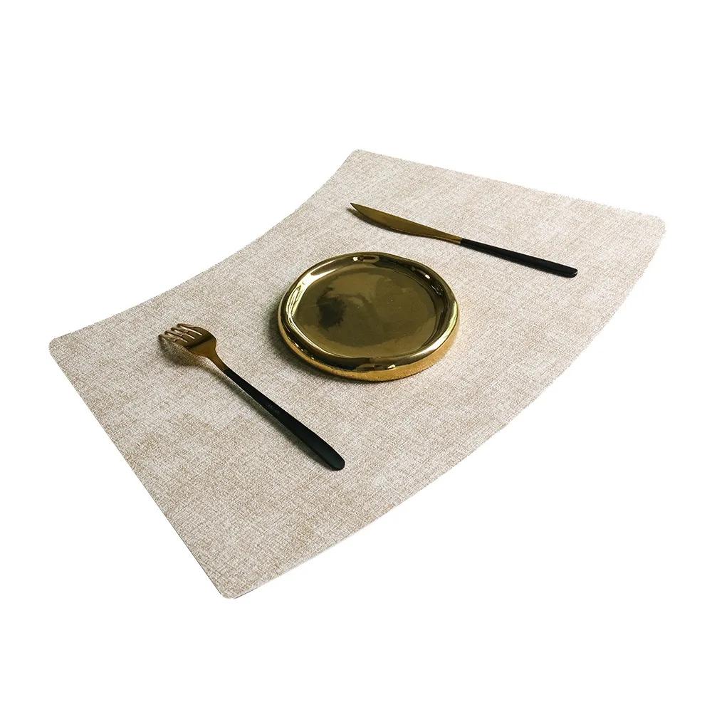 Fan-Shaped PVC Leather Textured Placemat Waterproof Oil-Proof Heat-Resistant Table Mats Chinese Hotel Round Tables Luxury Dining