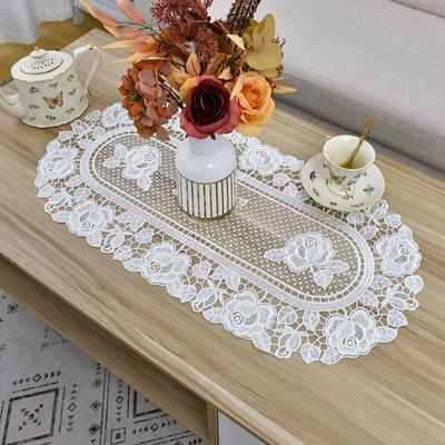 Luxuriöse Tischdecke aus Spitze und Baumwolle mit Blumenstickerei, Tischläufer, Tischdecke, Tischdecke, Weihnachtsdekoration, Hochzeitstischdekoration und Zubehör