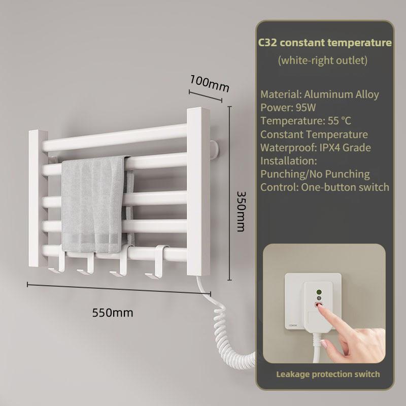 

Электрическая вешалка для полотенец из алюминиевого сплава, электрический нагреватель для полотенец для ванной комнаты, интеллектуальная сушилка для полотенец с постоянной температурой, полка для хранения полотенец C32 White