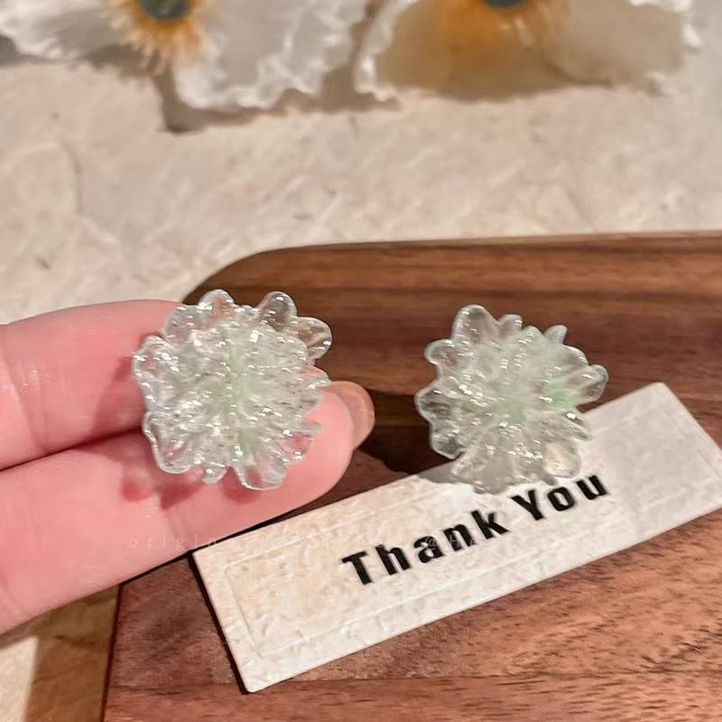 Korean Sweet Colored Ice-transparent Blossoming Flowers Stud Earrings for Women Summer Vacation Temperament Piercing Jewelry