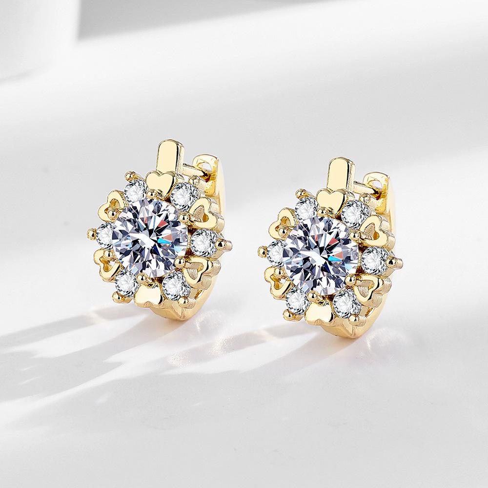 

New Zirconia Earrings - Gold-Plated Copper Fashion Studs and Dangles for Women. золотой