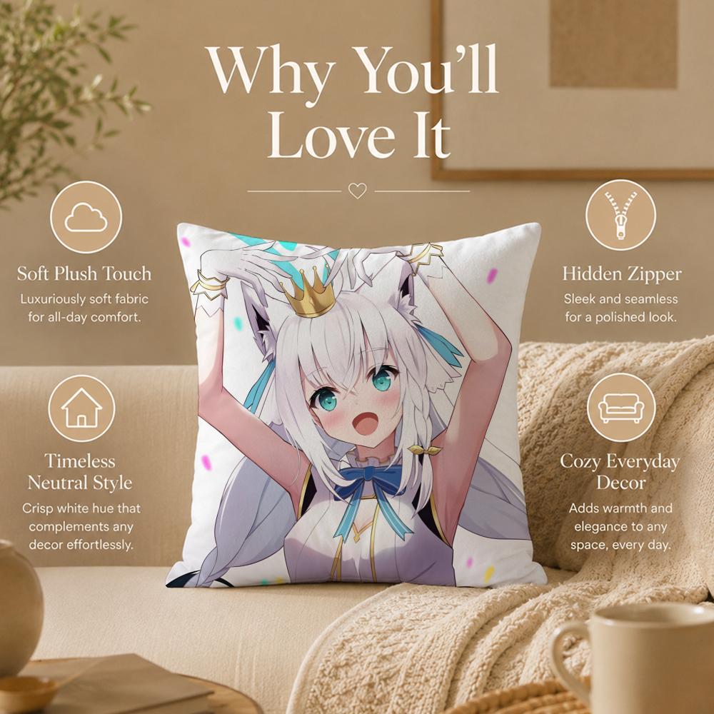 Vtuber S-Shirakami FubukiS Cushion Cover Double-Sided Printed Pillow Cover Hypoallergenic Dust-Mite Proof