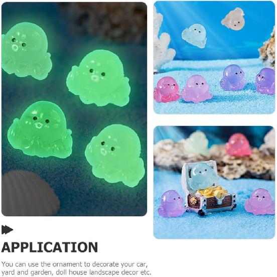 YARNOW 24pcs Miniature Octopus Figurine Luminous Tiny Octopus Mini Resin Octopus Glow in The Dark Miniature Figures for Aquarium Landscape