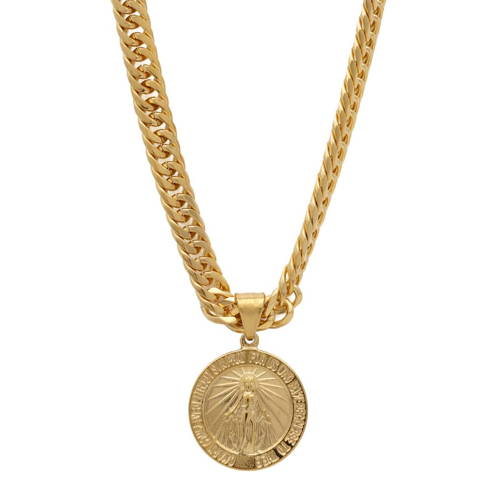 

Ожерелье Kihei с двойной огранкой, 18-каратная нержавеющая сталь, подвеска, цепочка, ожерелье в стиле хип-хоп для взрослых, серия B, монета Мария, золото [серебро KYASYA], 6-гранное