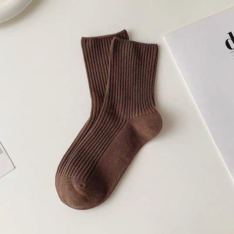 Women's Autumn and Winter Socks, Loose-fitting Postpartum Socks, Solid-colored Vertical Striped Mid-calf Socks, Versatile Casual Socks