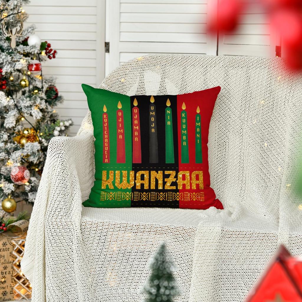 AVOIN colorlife Kwanzaa Candles Stripes Throw Pillow Cover, 18 x 18 Inch n n Holiday Cushion Case Decoration for Sofa Couch