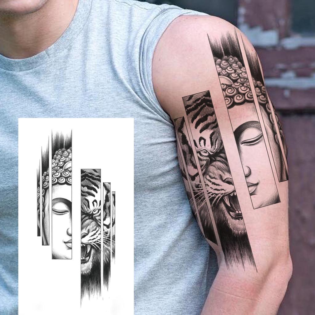 1 Sheet Snake Fox Tiger Skull Demon Temporary Tattoos For Men Adults Women Arm Forearm Fake Tattoo Sticker Sleeve Water Transfer