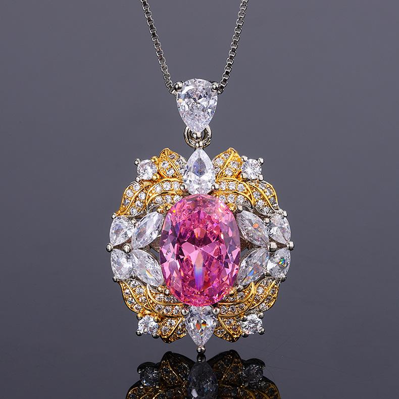 Hailanbao Necklace Zircon Paraiba Pendant Women's Emerald Ring Simulated Red Tourmaline