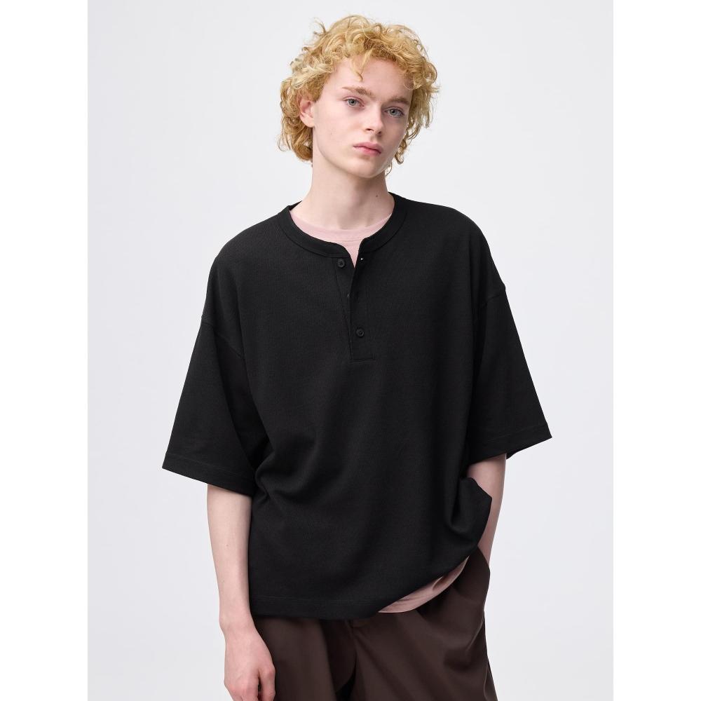 

Gu By Uniqlo Бокси-футболка с круглым вырезом хенли, короткий рукав 30 NATURAL/XXL