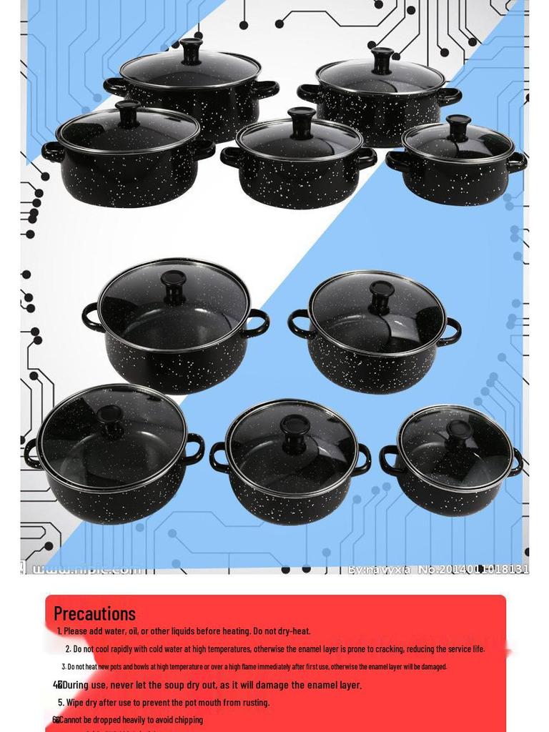 Five-Piece Black Speckled Enamel Cookware Set: Casserole and Double-Ear Stockpots