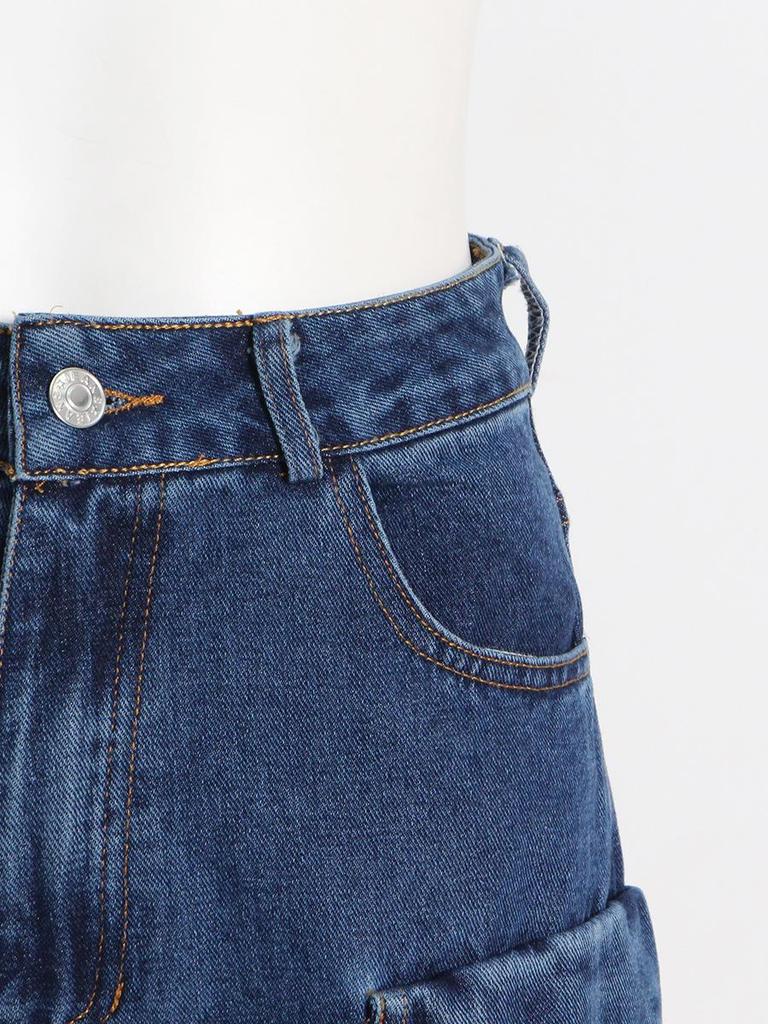 Autumn 2025 Women's High-Waisted Wide-Leg Jeans with Large Pockets and Casual Style