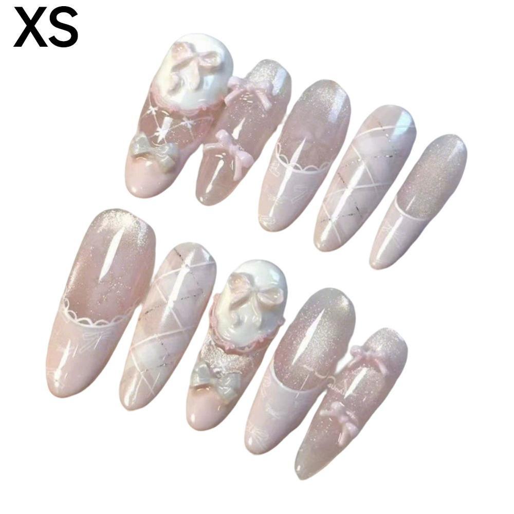 Luxury Long Coffin Press On Nails French with Butterfly False Nails Diamond Pearl Cat Eye Handmade Nails