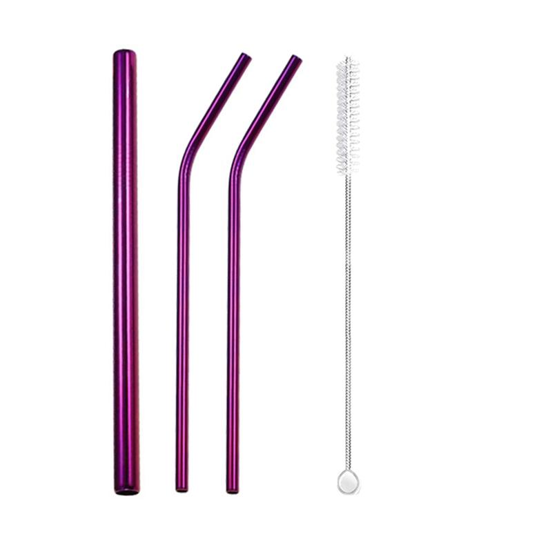3Pcs Rainbow Color Reusable Metal Straws with Cleaning Brush 304 Stainless Steel Drinking Straws for Smoothie Milkshake Drinks