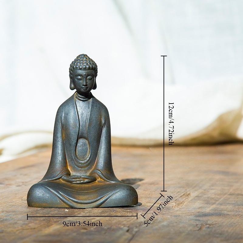 Retro Iron Buddha Statue Indoor Outdoor Zen Decorative Sculptures Simple Home Living Room Tea Room Desktop Meditation Ornament