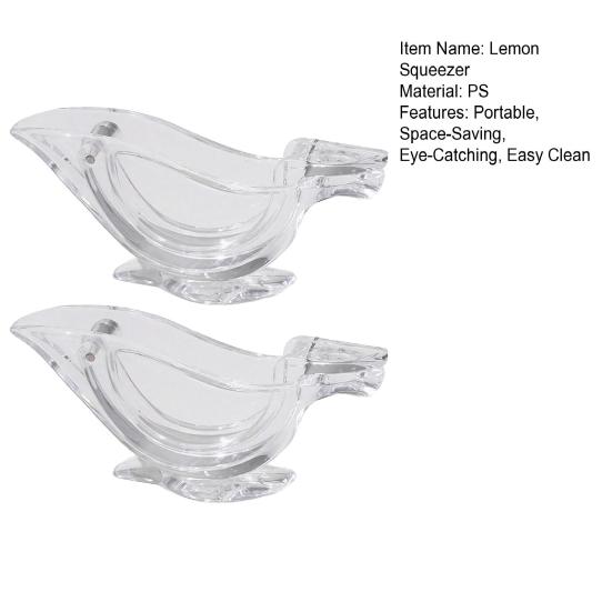2 Stück Manueller Zitrusentsafter Transparent Vogelform Saftpresse Tragbare Handpresse für Zitrone Limette Orange Lustiges Küchengadget