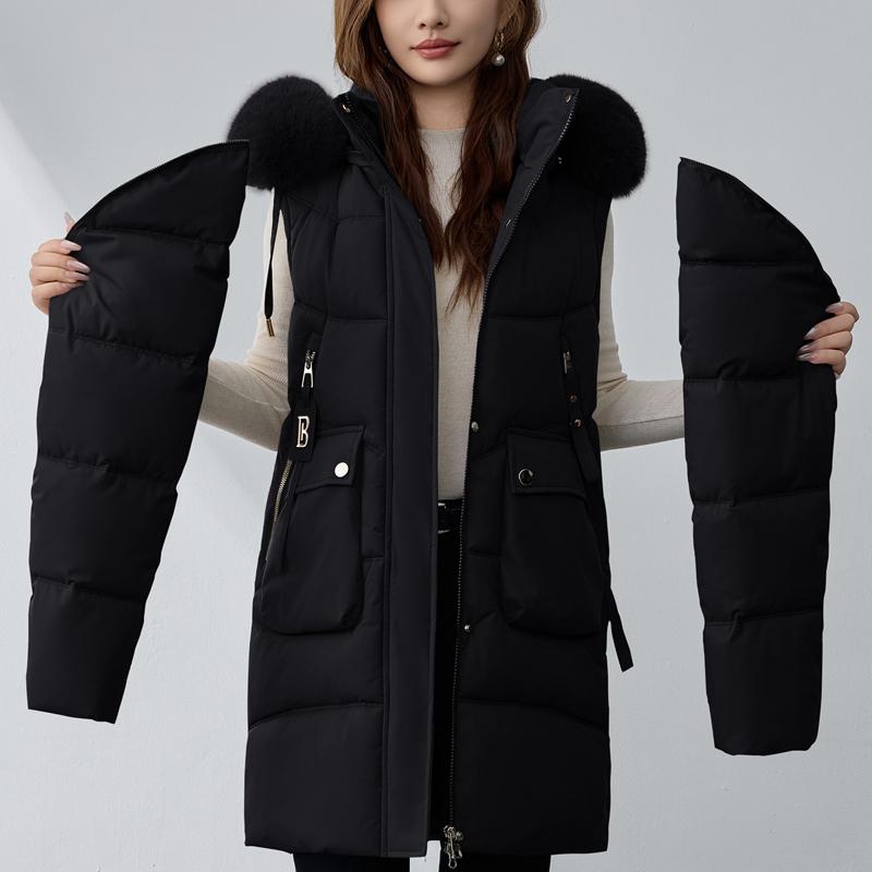 Sleeves Detachable Fashion Woman Long Parkas Winter Coats Hooded Faux Fur Collar Thick Warm Outerwears Women's Jackets