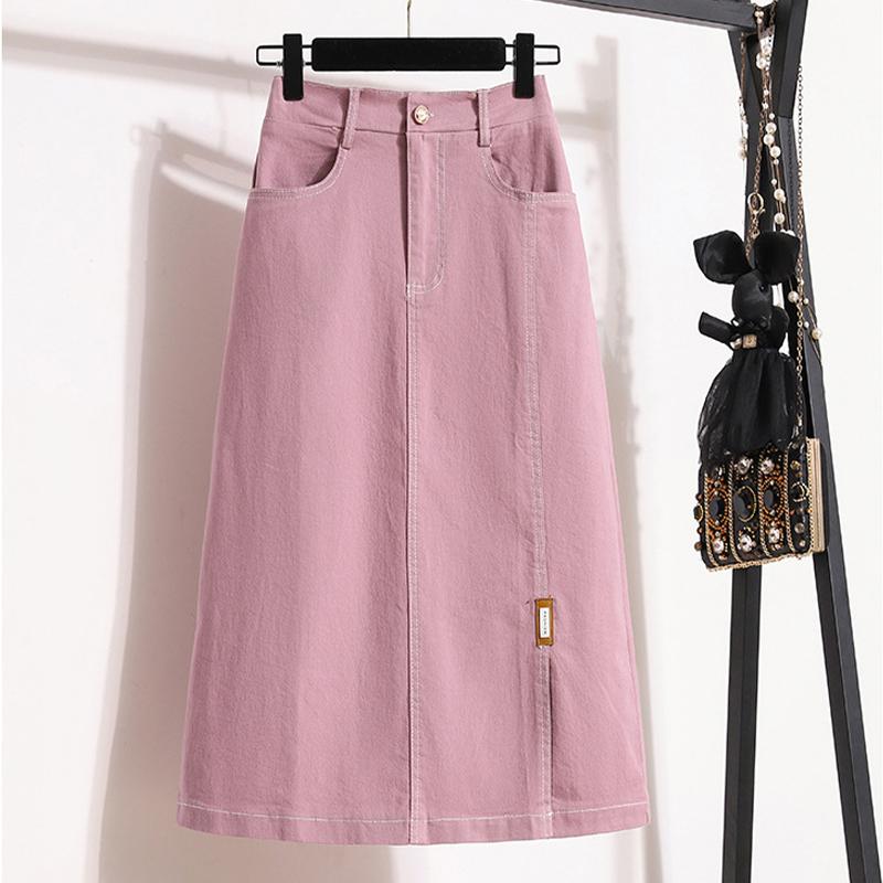 Summer Style Plus Size Skirts Solid Buttons Women Denim A-Line Vintage Basic Skirt 5XL Pink