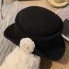 Flat-top Hepburn Style Topper Hat French Style Women Jazz Hat Elegant Black Felt Hat  Dinner