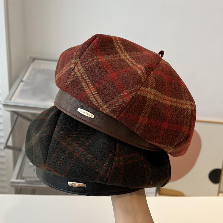 

Жіноча осінньо-зимова ретро кепка-газета в клітинку - повсякденна вулична беретка для стильного образу Adjustable чорний