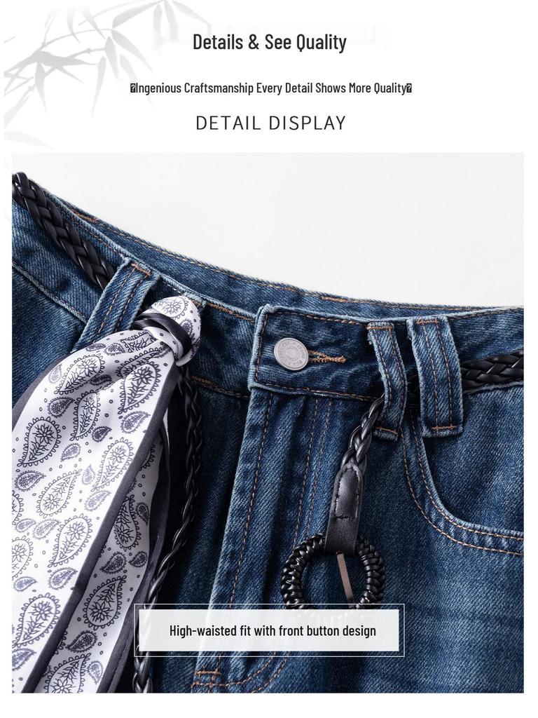 Trendy Autumn 2025 Women's High-Waisted Wide-Leg Jeans with Ribbons - Slimming, Versatile Korean Style.