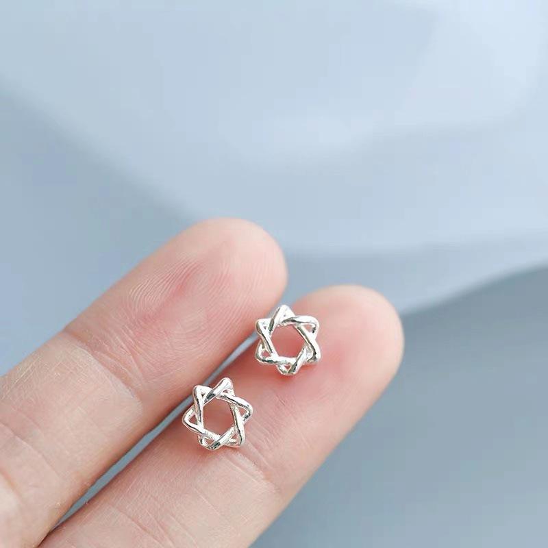 Beixi S925 Sterling Silver Mini Six-Pointed Star Stud Earrings for Women - Elegant and Simple. Sterling Silver 925
