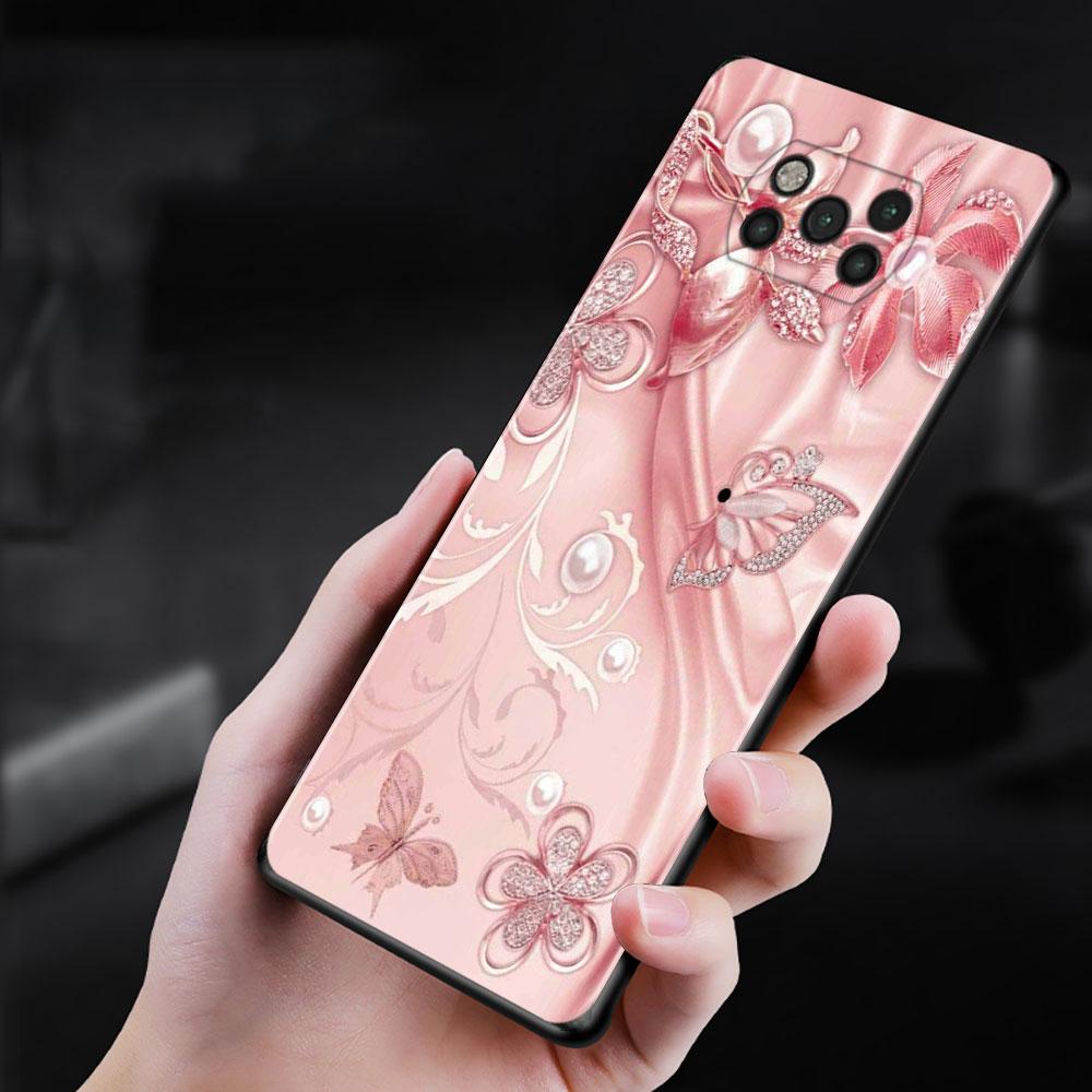 Pouzdro na telefon Xiaomi Poco X3 Nfc X3 M3 Pro X3 F3 Gt F1 kryt pro Mi 11t 10t Pro 9t 11 Note 10 Lite Civi Rose Pink Bling Pattern