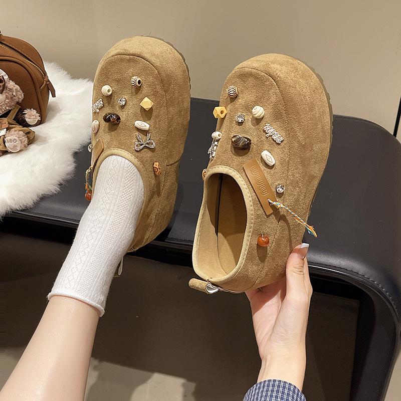 2025 new autumn niche design sense tassel outer wear one pedal sweet cool flat bottom inner height increasing Birkenstocks single shoes