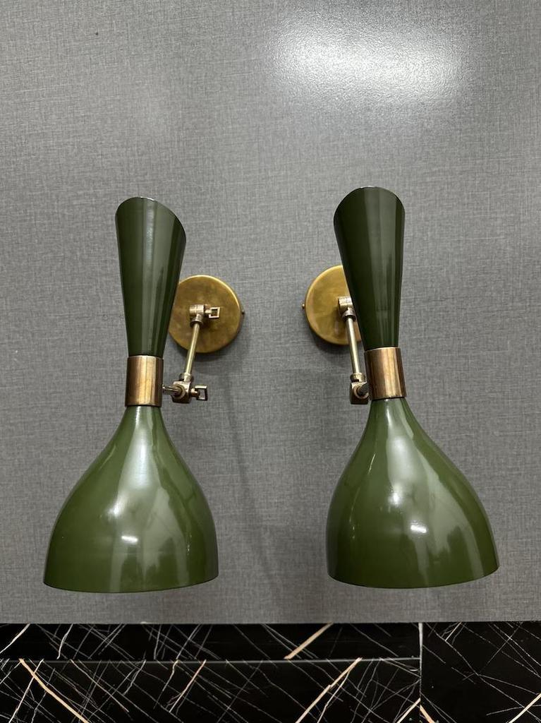 Mid Century Modern Brass Wall Sconce: Italian Diabolo Olivine Bedside Lamp