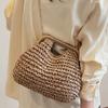 Solid Color Hand Carry Straw Woven Bag Hand-held Straw Bag Woven Bag Women's Seaside Beach Bag Underarm