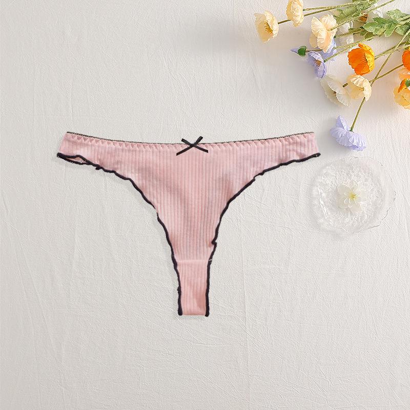 Solid Color Low-Rise Women’s Cotton Thong with Bowknot - Sexy, Comfortable, Breathable Underwear