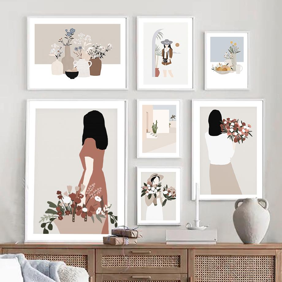 

Цветочный женский букет, ботанический кактус, настенная живопись в стиле бохо, скандинавские постеры и принты, настенное искусство для гостиной