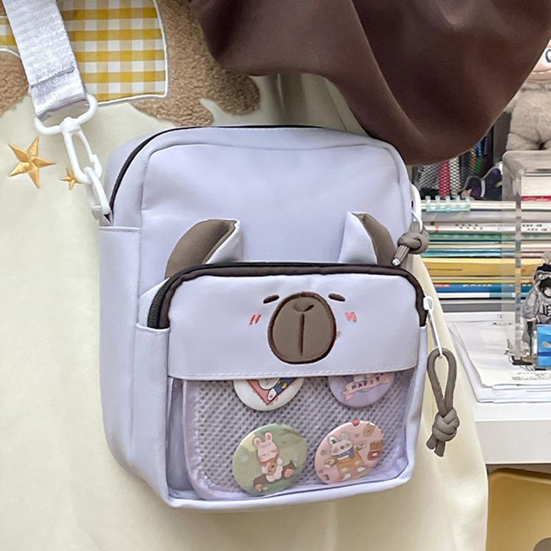 Kawaii Capybara Anime Crossbody Bag Versatile Student Casual Messenger Bag Sweet Translucent Cute Lightweight Canvas Multipurpose Shoulder Bag
