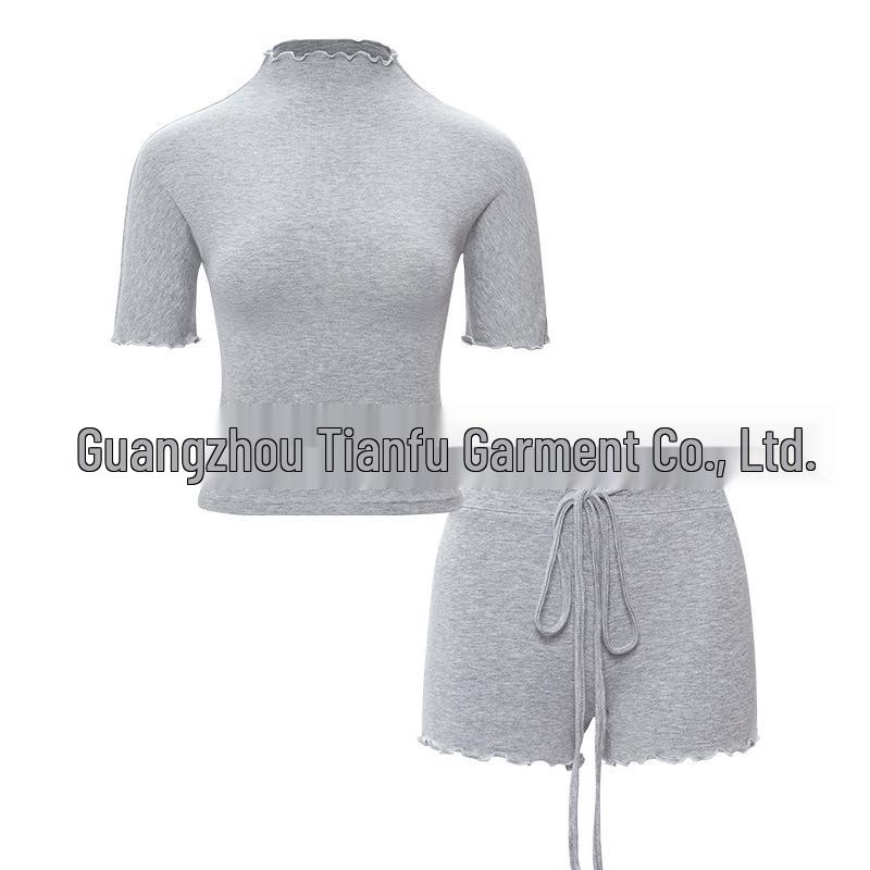 Modal! Summer 2026 Women's Slim-fit High Neck Short Sleeve T-shirt and Shorts Set