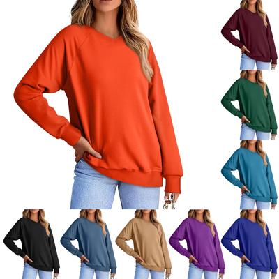 Women's Fashion Sweatshirt V-neck Long Sleeve Solid Color Casual Loose Pullover Raglan Sleeve Sweatshirt Sweater