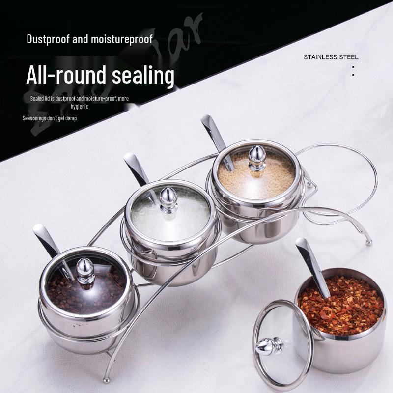 304 Stainless Steel Spice Jar Set - Korean Style Condiment Jars for Home, Cafeteria, Hotel