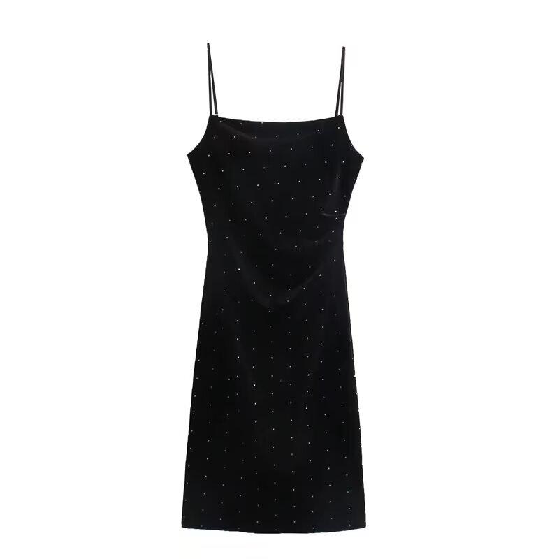 

Бархатное платье-комбинация с драпировкой и разрезом на осень/зиму: Европейский и американский стиль Large чёрный