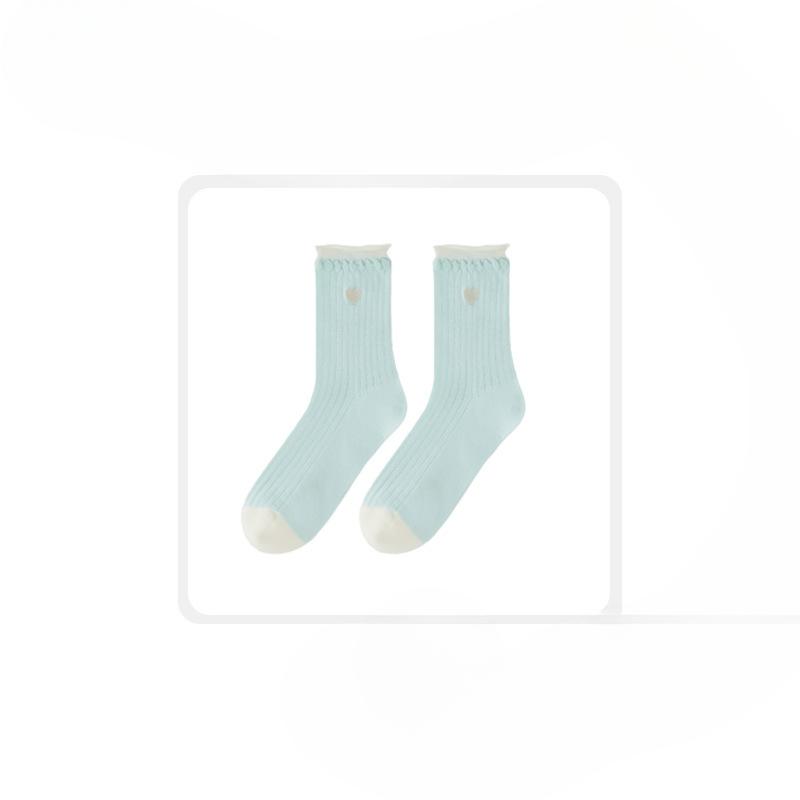 Women's Autumn Thin New Style of Curled Embroidery Color Love Heart Tube Cotton Socks