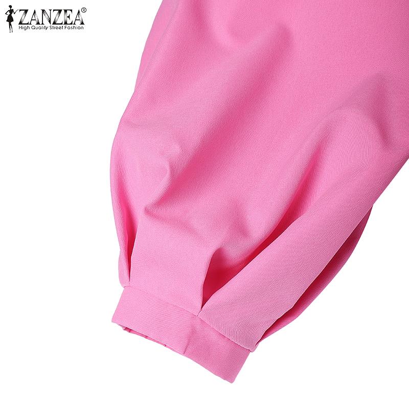 ZANZEA Dame Fritid Rund Hals Løs Puff Langermet Ensfarget Kjole