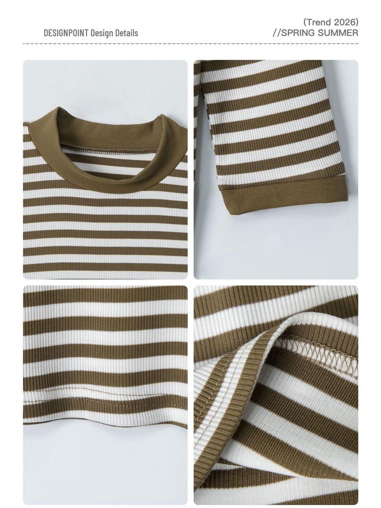 HeyHenry Women's Striped Color Block Seven-Sleeve Slim Fit T-shirt