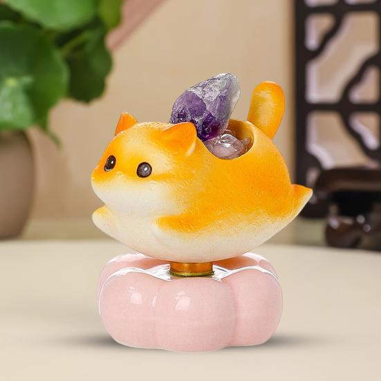 Rotating Cat Figurine Bring Good Luck Healing Stone Holder Stress Relief Desk Toy Home Office Desktop Kitten Decoration