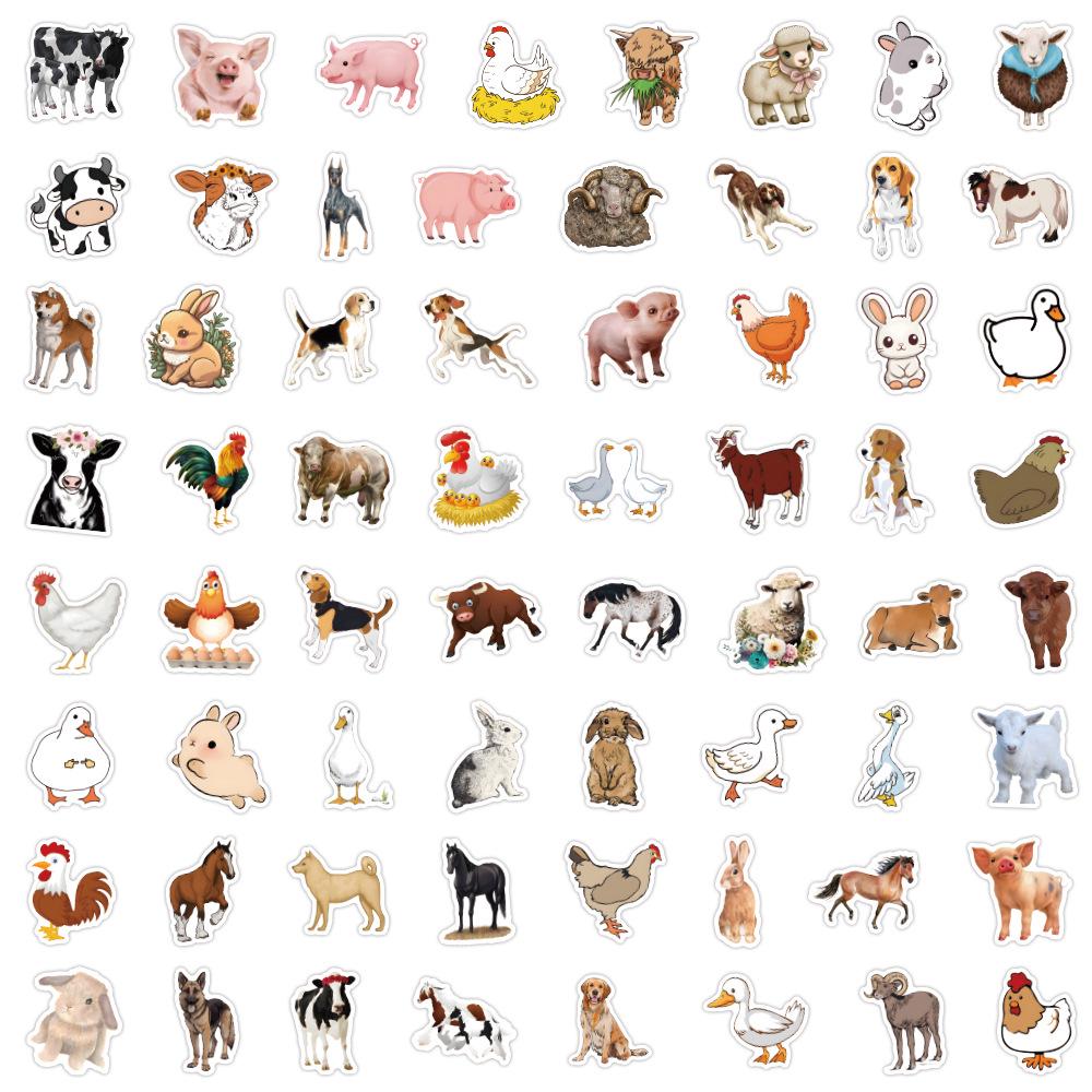 60 Sheets Cute Farm Animal Stickers - Waterproof & Creative for DIY, Helmets, Water Cups, and Journals.
