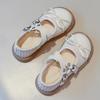 Kids Fashion Leather Shoes Spring Children Mary Jane Bean Shoes Girls Bow Princess Flat Shoes