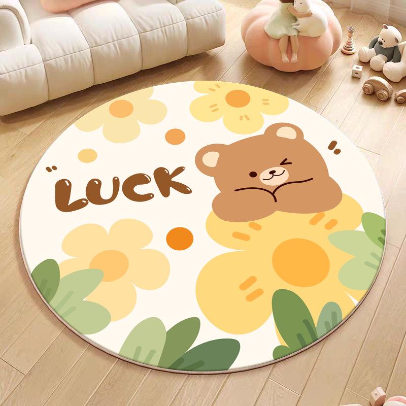 Cartoon Animal Faux Cashmere Rug - Cute Round Bedside Mat for Bedroom, Living Room, or Children's Playroom